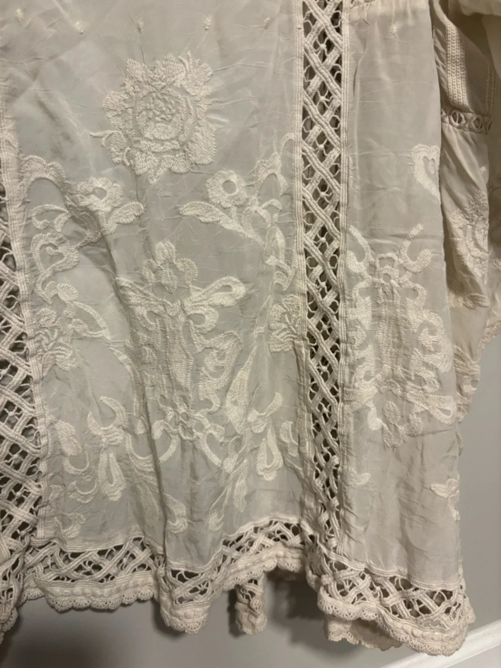 Johnny Was Cream Embroidered Sheer Open Blouse - Picture 5 of 6
